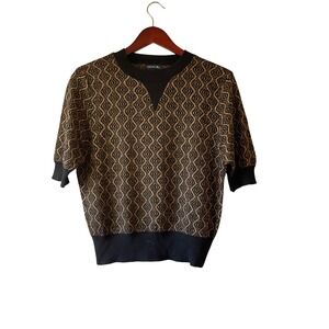 Soeur Womens Geometric Knit Sweater Top Black Gold Short Sleeve Size medium